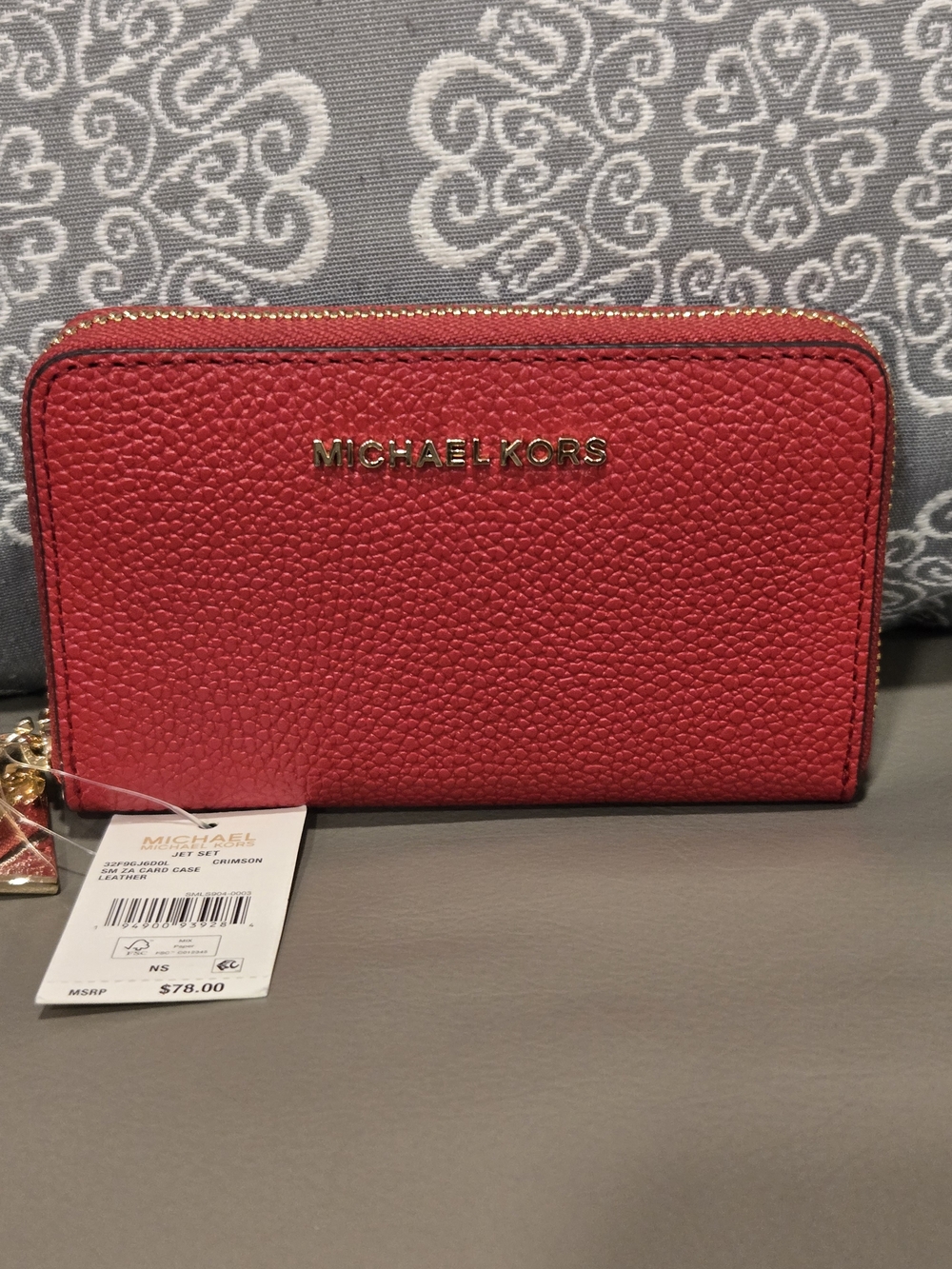 Michael Kors Pebbled Leather Zip Card Case - Crimson NWT